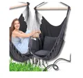 Produktbild: QLS Hängesessel Boho-Stil 130x100 cm mit 2 Kissen Hängestuhl bis 200 kg Graphit für Balkon Garten - Indoor Outdoor