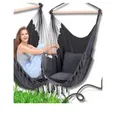 Produktbild: QLS Hängesessel Boho-Stil 130x100 cm mit 2 Kissen Hängestuhl bis 200 kg graphit