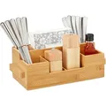 Produktbild: Besteckhalter Bambus, 7 Fächer, Tisch Menage Für Servietten, Besteck, Öl, Gewürze, Hbt 11,5 X 35 X 15cm, Natur - Relaxdays