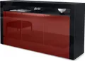 Produktbild: Vladon Sideboard Valencia, Germany, Kommode mit 3 Türen und 1 offenem Fach, Schwarz matt/Bordeaux Hochglanz/Schwarz Hochglanz (155 x 92 x 40 cm)