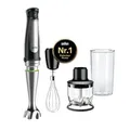 Produktbild: Braun MultiQuick 7 - Stabmixer mit SplashControl-Technologie, ActiveBlade System, Präzise Geschwindigkeitsregelung, 350 ml Zerkleinerer, Schneebesen, 600 ml Becher, 1000W, Schwarz (MQ7025X)