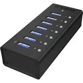 Produktbild: ICY-BOX USB-Hub IB-AC618, schwarz, mit Metallgehäuse, 7 USB 3.0 Ports, Anschluss-Stecker USB-A