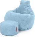 Produktbild: Green Bean® Sitzsack mit Hocker aus Cord - Sitzsäcke für das Wohnzimmer, Schlafzimmer, Sitzsack-Sessel für Erwachsene Hellblau