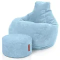 Produktbild: Green Bean® Sitzsack mit Hocker aus Cord - Sitzsäcke für das Wohnzimmer, Schlafzimmer, Sitzsack-Sessel für Erwachsene Hellblau