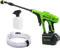 Produktbild: Greenworks Tools Akku-Druckreiniger G24PW (Li-Ion 24V 300 Watt Motorleistung 24 bar Druck 180 l/h Durchflussmenge 5-Fach Düse 6m Schlauch ohne Akku und Ladegerät) Green, Grey, Black