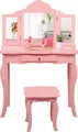 Produktbild: COSTWAY Kinder Schminktisch mit Hocker und Abnehmbarer Spiegel, Mädchen Frisiertisch Holz, Kindertisch mit Schublade, Spiegeltisch 70x34x103cm (Rosa)