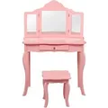 Produktbild: Costway 2 In 1 Kinder Schminktisch mit 3-Fach Spiegel & Hocker Rosa