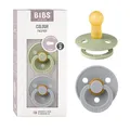 Produktbild: BIBS Colour Schnuller 2er-Pack, BPA-frei, Kirschform Nippel. Naturkautschuk/Latex, Hergestellt in Dänemark. Größe 2 | 6+ Monate | 2-Pack, Sage/Cloud
