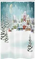 Produktbild: ABAKUHAUS Weihnachten Schmaler Duschvorhang, Schnee Stadt Winterurlaub, Badezimmer Deko Set aus Stoff mit Haken, 120 x 180 cm, Kadett Blau Mehrfarbig