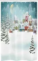 Produktbild: Abakuhaus Duschvorhang Badezimmer Deko Set aus Stoff mit Haken Breite 120 cm, Höhe 180 cm, Weihnachten Schnee Stadt Winterurlaub