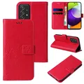 Produktbild: LBH Handy Hülle für Samsung Galaxy A52 / A52 5G / A52s 5G Case Handytasche Schmetterling Blumen Flower Standfunktion Schutzhülle Magnet Rundum Schutz 360 Grad Flipcase Cover Rot