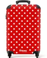 Produktbild: NoBoringSuitcases.com© Hartschalen-Trolley Weiße Punkte auf rotem Hintergrund 55x35x20cm, 4 Rollen, Reisetasche mit Rollen, Koffer Handgepäck Flugzeug