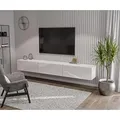 Produktbild: Weiß TV Lowboard 270 cm Hängeschrank für Wohnwand Fernsehtisch Hochglanz Front MDF Fernsehschrank Kabelöffnung Push-to-Open - Weiß