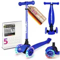 Produktbild: kinnaz ONE, über 100.000 Roller für Kinder 3 Jahre verkauft, Tretroller 2 bis 7 Jahre, Roller Kinder 4 Jahre, LED räder, faltbar, höhe einstellbar, tagkeeper, Hamburger Unternehmen, dunkel blau