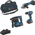 Produktbild: Bosch 18V Profi-Set GSB 18V-45, GWS 18V-10, GBH 18V-22, 2x 5.0Ah, 1x 5.5Ah (PC), GAL 18-40, Tasche - 0615A5004C