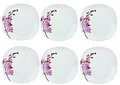 Produktbild: Birsppy Van Well 6er Set Speiseteller Kyoto, 250 x 250 mm, Menü-Teller, großer Essteller, Servierteller, Porzellan-Geschirr, Blumen-Dekor Orchidee, rosa-rot, pink