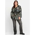 Produktbild: Longbluse SHEEGO, Damen, Gr. 50, schwarz (schwarz, gemustert), 100% Viskose, bedruckt, ethno, gemustert, mehrfarbig, V-Ausschnitt, Blusen Longbluse