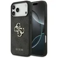 Produktbild: Hülle iPhone 17 Pro Max Kunstleder Guess grau Big Logo Metall goldfarben