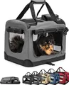 Produktbild: lionto Hundetransportbox faltbar, stabile Stoffbox mit Mesh-Einsätzen, ideal für Auto, Reise & Tierarzt, 50x34x36 cm, grau