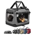Produktbild: lionto Hundetransportbox faltbar, stabile Stoffbox mit Mesh-Einsätzen, ideal für Auto, Reise & Tierarzt, 50x34x36 cm, grau