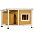 Produktbild: PawHut Hundehütte Outdoor, Hundehaus aus Holz mit Aufklappbares Asphaltdach, wetterfest Hundehöhle mit Terrasse Hütte für kleine Hunde, draußen Orange, 85,5 x 62 x 60 cm