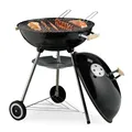Produktbild: Relaxdays Kugelgrill, Ø 54 cm Grillrost, Outdoor BBQ, Holzkohlgrill m. Rädern & Standfuß, Auffangschale, Smoker, schwarz