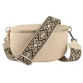 Produktbild: MIRROSI® Bauchtasche Damen, Echtleder, Made in Italy, Umhängetasche, Brusttasche, Crossbody Bag (1 Tasche & 2 Gurte) (Beige (KARO Beige Schwarz), Mittelgroße Tasche (25x16x7cm))