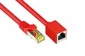 Produktbild: Good Connections RJ45 Ethernet LAN Patchkabel-Verlängerung mit Cat. 7 Rohkabel, mit Rastnasenschutz RNS , S/FTP, PiMF, halgenfrei, 500MHz, OFC, CU - 10-Gigabit-fähig (10/100/1000/10000-Base-T Ethernet Netzwerke) - rot, 0,5 m