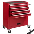 Produktbild: AREBOS Werkstattwagen Rot | 4 Fächer + großes Fach | Antirutschmatten & 2 Rollen