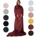 Produktbild: Blumtal weiche Decke mit Ärmeln - Kuscheldecke mit Ärmeln, ® e Ärmeldecke, Mikrofaser Fleecedecke mit Fußsack und 2 Fronttaschen, 170x200 cm, ... - Dunkelrot