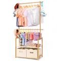 Produktbild: Yorbay Kinder Bambus Kleiderständer mit 2 Aufbewahrungskörben und 2 Verstellbaren Hängestangen, Kinder Garderobenständer für Kostüme im Kinderzimmer mit Regal, Anziehständer für Spielzimmer(Natur)