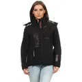 Produktbild: Geographical Norway Softshelljacke Damen Softshell Windbreaker Regen Outdoor Jacke in Unifarbe, mit abnehmbarer Kapuze, mit Stehkragen schwarz L (40)