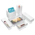 Produktbild: Vtopmart 37 Stücke Schubladen Ordnungssystem mit 4 Größen, Schubladen Organizer, Klar Kunststoff, Schminktisch, Einsetzbar für Makeup, Küchen, Bad, Büro