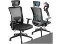 Produktbild: tectake® Bürostuhl, ergonomische Form mit Lordosenstütze und verstellbarer Kopfstütze, mit Netzstoffbezug, höhenverstellbare Armlehnen und Wippfunktion, stufenlos höhenverstellbar