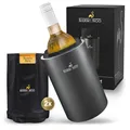 Produktbild: BARMINGO Weinkühler Edelstahl mit 2 Kühlakkus – Getränkekühler & Flaschenkühler für Wein, Sekt, Champagner | Sektkühler doppelwandig mit Kühlmanschetten | Weinflaschenkühler | Metallic-Schwarz