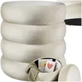 Produktbild: tectake® Hocker mit Stauraum, Scandi Sitzhocker Samt Stoff, Pouf, Polsterhocker rund für Schminktisch, Wohnzimmer Möbel, als Flur Möbel, Stauhocker Wohnen, Ø 42 x 47 cm - Samtoptik Creme-weiß