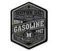 Produktbild: Mono-Quick Aufnäher Bügelbild, Aufbügler, Applikationen, Patches, Flicken, zum aufbügeln, Polyester, Motor Oil Gasoline Vintage Motorrad Auto - Größe: 8,6 x 7,5 cm