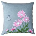 Produktbild: heimtexland Dekokissen Leinen-Optik Bestickt Deko Esszimmer Serie Margariten Blumen Kissen Bezug grau Stickerei Schmetterling Sofakissen Frühling Typ886 Kissenhülle 40x40 cm rosa