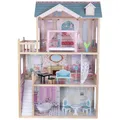 Produktbild: Bandits & Angels Holzpuppenhaus Sweet Country House ab 3 Jahren 124 cm hoch Pink/Blau – inklusive 11 Möbelstücken – passend für Barbie – Puppenhaus – Puppenmöbel