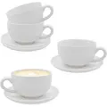 Produktbild: Spetebo - Cappuccino Tasse Mit Unterteller - Weiß / 4er Set - Kaffeetasse Mit Untersetzer