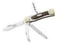 Produktbild: Hartkopf Taschenmesser Hirschhorn-Griff, Neusilber-Backen, Säge, Aufbrechklinge, Korkenzieher, Hartkopf-Solingen JagdTaschenmesser, Hirschhorn, Stahl 1.4110