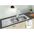 Produktbild: Preero-116x50x18, Küchenspüle Edelstahl 304, 0,8mm, 2 Becken Küchenspüle,Einbauspüle, Spülbecken,eckig, mit Ablage - Silber