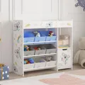 Produktbild: [en.casa] Kinderregal Søndreland Bücherregal für Kinder mit 9 Aufbewahrungsboxen Spielzeugregal mit Schrank 80 x 90 x 30 cm Spielzeug Aufbewahrung Koala Motiv
