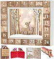 Produktbild: BRUBAKER Adventskalender Wald Holz Weiß Natur mit LED Beleuchtung 35.5 x 6 x 27 cm