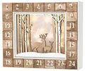 Produktbild: BRUBAKER Adventskalender aus Holz zum Befüllen - Weiße Winterlandschaft mit LED Beleuchtung - Wiederverwendbarer DIY Weihnachtskalender 35.5 x 6 x 27 cm