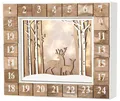 Produktbild: BRUBAKER befüllbarer Adventskalender Wiederverwendbarer Weihnachtskalender zum Befüllen, Weiße Winterlandschaft mit LED Beleuchtung - 35,5 x 6 x 27 cm