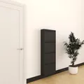 Produktbild: furni24 Schuhschrank Schmal – Platzsparender Metall-Schrank mit Magnetklappen, Platz für 8-12 Paar Schuhe, Robuster Hoher Schuhschrank, Wandmontierbar und Vormontiert - 4 Klappen, Schwarz