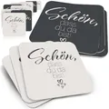 Produktbild: 50x Bierdeckel 'Schön, DASS du da bist!' - Funke & Brand Graue Untersetzer, 50 Stück - Elegante Tischdekoration für besondere Anlässe