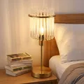 Produktbild: Nachttischleuchte Tischlampe Beistellleuchte Schlafzimmer Glasstäbe gold E14