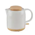 Produktbild: Elektrischer Wasserkocher aus Keramik mit Holz-Deckel, 1 Liter Volumen, weiß - Modernes Design. 1200 W, 220V, 50-60 Hz. Tea kettle ceramic and wood elektrish white 1 L modern